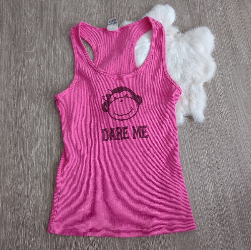 Weaver's Girl Y2K hot pink knit monkey graphic tank L juniors